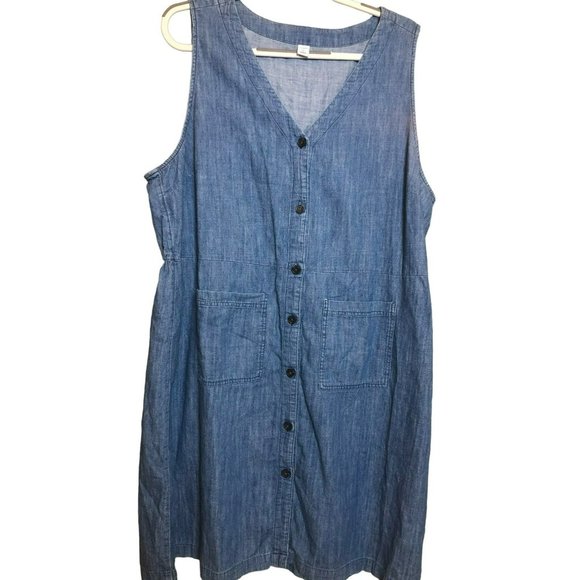 Old Navy Sleeveless V-Neck Button Denim Dress Sz XXL Pockets - Picture 1 of 8